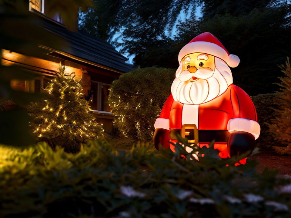 Top 5 Inflatable Light-Up Decorations for Festivals and Parties 14 small light up inflatable santa claus in the garden at night 1